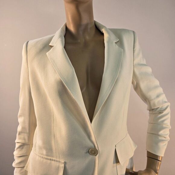 DKNY Donna Karan Rushed Sleeve One Button Blazer Size 2 Beige Color - Picture 3 of 10